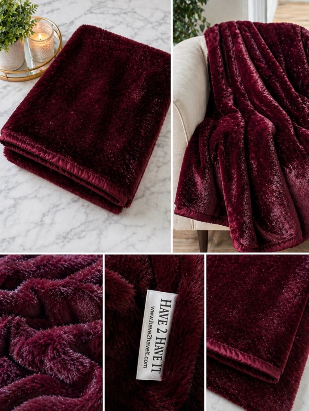 Luxury Burgundy Faux Fur Throw Blanket | Ultra Soft Plush Cozy Home Decor